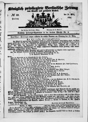 Königlich privilegirte Berlinische Zeitung von Staats- und gelehrten Sachen vom 21.03.1856
