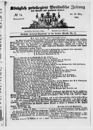 Königlich privilegirte Berlinische Zeitung von Staats- und gelehrten Sachen vom 29.03.1856
