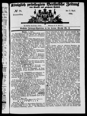 Königlich privilegirte Berlinische Zeitung von Staats- und gelehrten Sachen vom 03.04.1856