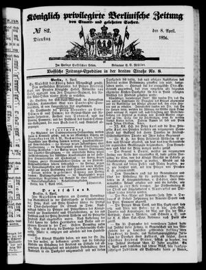 Königlich privilegirte Berlinische Zeitung von Staats- und gelehrten Sachen vom 08.04.1856