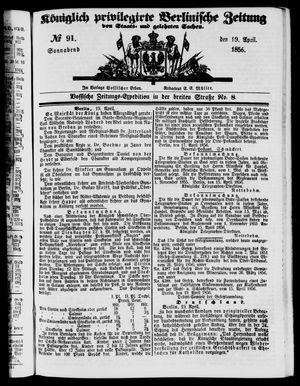 Königlich privilegirte Berlinische Zeitung von Staats- und gelehrten Sachen vom 19.04.1856