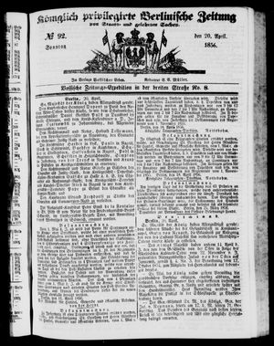 Königlich privilegirte Berlinische Zeitung von Staats- und gelehrten Sachen vom 20.04.1856