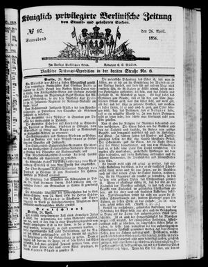 Königlich privilegirte Berlinische Zeitung von Staats- und gelehrten Sachen on Apr 26, 1856