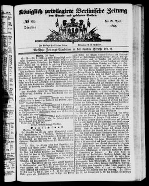 Königlich privilegirte Berlinische Zeitung von Staats- und gelehrten Sachen vom 29.04.1856