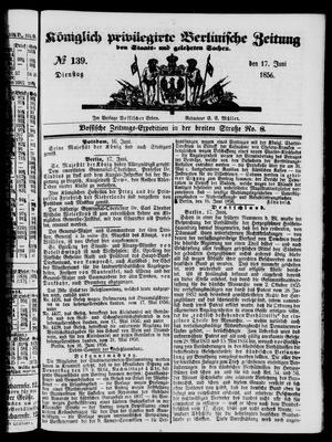Königlich privilegirte Berlinische Zeitung von Staats- und gelehrten Sachen vom 17.06.1856