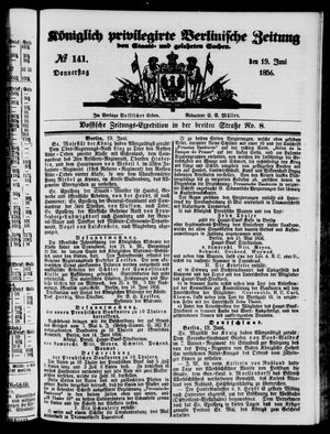 Königlich privilegirte Berlinische Zeitung von Staats- und gelehrten Sachen vom 19.06.1856