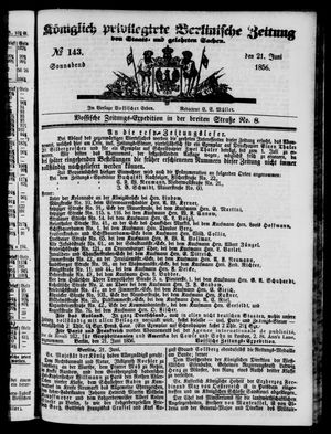 Königlich privilegirte Berlinische Zeitung von Staats- und gelehrten Sachen vom 21.06.1856
