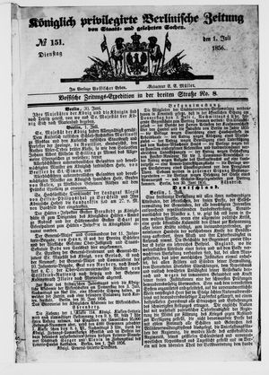 Königlich privilegirte Berlinische Zeitung von Staats- und gelehrten Sachen vom 01.07.1856