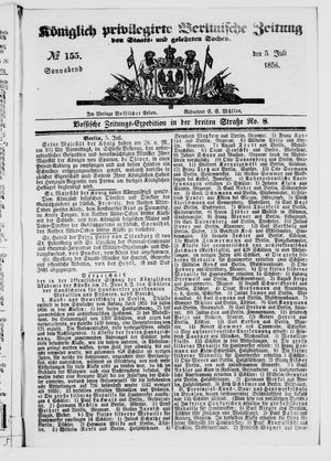 Königlich privilegirte Berlinische Zeitung von Staats- und gelehrten Sachen on Jul 5, 1856