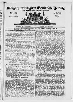 Königlich privilegirte Berlinische Zeitung von Staats- und gelehrten Sachen vom 19.07.1856