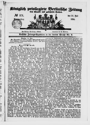 Königlich privilegirte Berlinische Zeitung von Staats- und gelehrten Sachen vom 24.07.1856