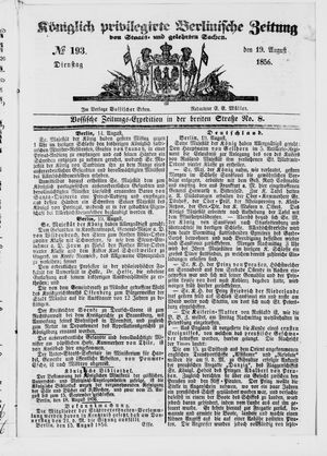 Königlich privilegirte Berlinische Zeitung von Staats- und gelehrten Sachen vom 19.08.1856
