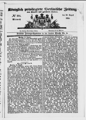Königlich privilegirte Berlinische Zeitung von Staats- und gelehrten Sachen vom 20.08.1856
