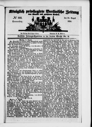 Königlich privilegirte Berlinische Zeitung von Staats- und gelehrten Sachen on Aug 21, 1856