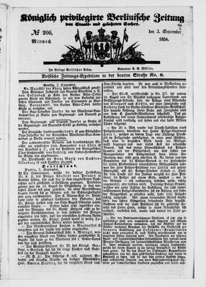 Königlich privilegirte Berlinische Zeitung von Staats- und gelehrten Sachen on Sep 3, 1856