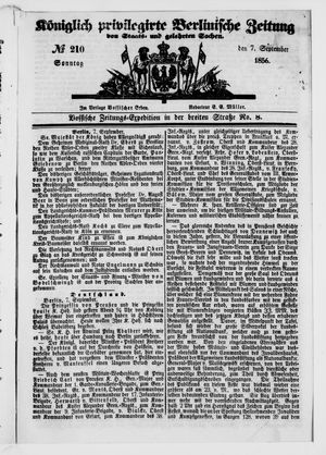 Königlich privilegirte Berlinische Zeitung von Staats- und gelehrten Sachen vom 07.09.1856