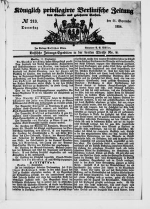 Königlich privilegirte Berlinische Zeitung von Staats- und gelehrten Sachen on Sep 11, 1856