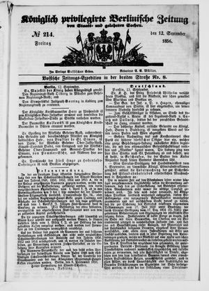 Königlich privilegirte Berlinische Zeitung von Staats- und gelehrten Sachen vom 12.09.1856