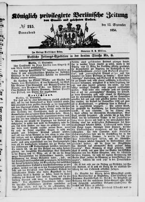 Königlich privilegirte Berlinische Zeitung von Staats- und gelehrten Sachen vom 13.09.1856
