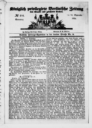 Königlich privilegirte Berlinische Zeitung von Staats- und gelehrten Sachen vom 14.09.1856