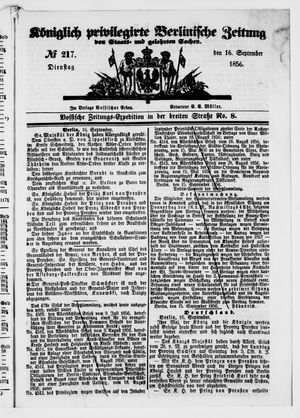Königlich privilegirte Berlinische Zeitung von Staats- und gelehrten Sachen vom 16.09.1856