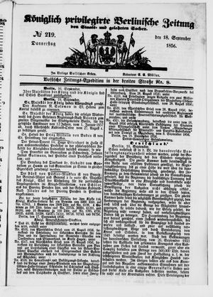Königlich privilegirte Berlinische Zeitung von Staats- und gelehrten Sachen vom 18.09.1856