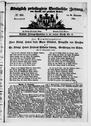 Königlich privilegirte Berlinische Zeitung von Staats- und gelehrten Sachen vom 20.09.1856