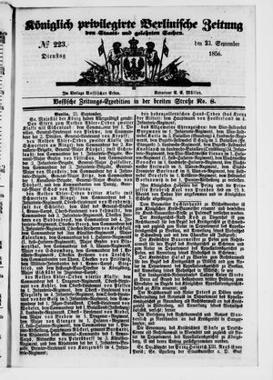 Königlich privilegirte Berlinische Zeitung von Staats- und gelehrten Sachen vom 23.09.1856