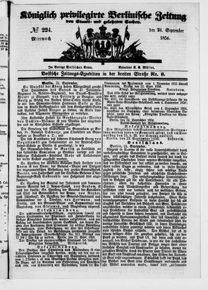 Königlich privilegirte Berlinische Zeitung von Staats- und gelehrten Sachen vom 24.09.1856
