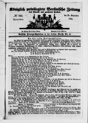 Königlich privilegirte Berlinische Zeitung von Staats- und gelehrten Sachen vom 25.09.1856