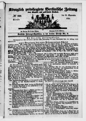 Königlich privilegirte Berlinische Zeitung von Staats- und gelehrten Sachen vom 30.09.1856