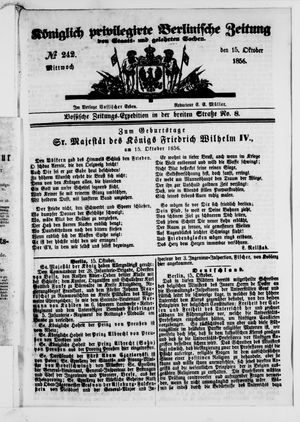 Königlich privilegirte Berlinische Zeitung von Staats- und gelehrten Sachen vom 15.10.1856
