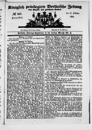 Königlich privilegirte Berlinische Zeitung von Staats- und gelehrten Sachen vom 16.10.1856