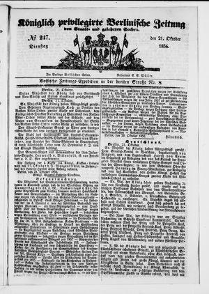 Königlich privilegirte Berlinische Zeitung von Staats- und gelehrten Sachen vom 21.10.1856