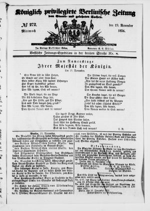 Königlich privilegirte Berlinische Zeitung von Staats- und gelehrten Sachen vom 19.11.1856