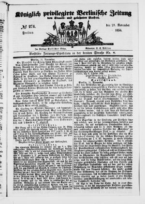 Königlich privilegirte Berlinische Zeitung von Staats- und gelehrten Sachen vom 21.11.1856