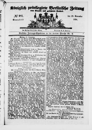 Königlich privilegirte Berlinische Zeitung von Staats- und gelehrten Sachen vom 29.11.1856