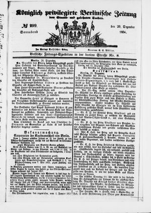 Königlich privilegirte Berlinische Zeitung von Staats- und gelehrten Sachen vom 20.12.1856