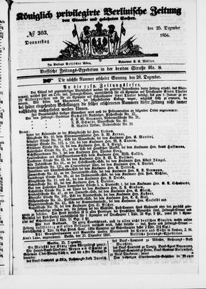 Königlich privilegirte Berlinische Zeitung von Staats- und gelehrten Sachen vom 25.12.1856