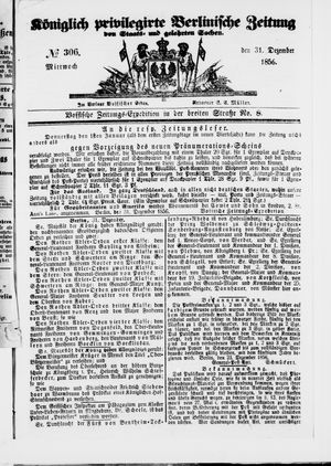 Königlich privilegirte Berlinische Zeitung von Staats- und gelehrten Sachen on Dec 31, 1856