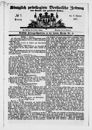 Königlich privilegirte Berlinische Zeitung von Staats- und gelehrten Sachen on Jan 9, 1857