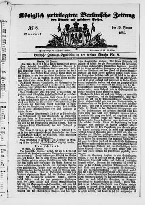 Königlich privilegirte Berlinische Zeitung von Staats- und gelehrten Sachen vom 10.01.1857