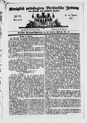 Königlich privilegirte Berlinische Zeitung von Staats- und gelehrten Sachen vom 14.01.1857