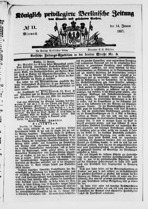 Königlich privilegirte Berlinische Zeitung von Staats- und gelehrten Sachen vom 14.01.1857