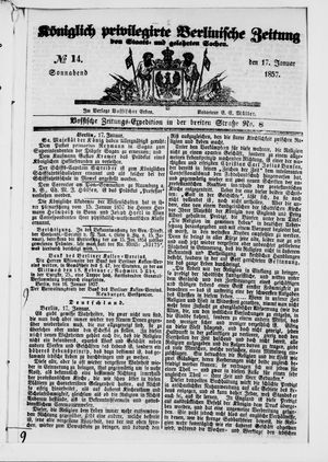 Königlich privilegirte Berlinische Zeitung von Staats- und gelehrten Sachen vom 17.01.1857