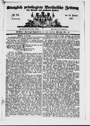 Königlich privilegirte Berlinische Zeitung von Staats- und gelehrten Sachen vom 18.01.1857