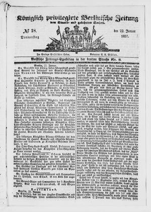 Königlich privilegirte Berlinische Zeitung von Staats- und gelehrten Sachen on Jan 22, 1857
