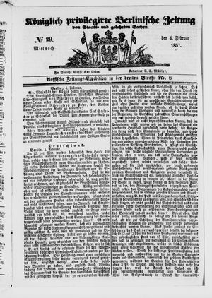 Königlich privilegirte Berlinische Zeitung von Staats- und gelehrten Sachen on Feb 4, 1857