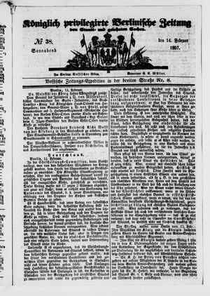Königlich privilegirte Berlinische Zeitung von Staats- und gelehrten Sachen vom 14.02.1857