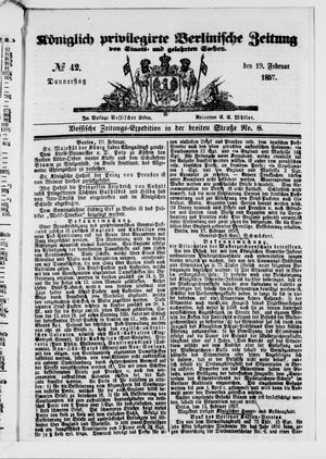 Königlich privilegirte Berlinische Zeitung von Staats- und gelehrten Sachen vom 19.02.1857